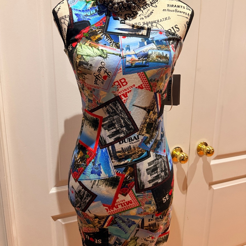 Balenciaga Postcard Print Mini Dress